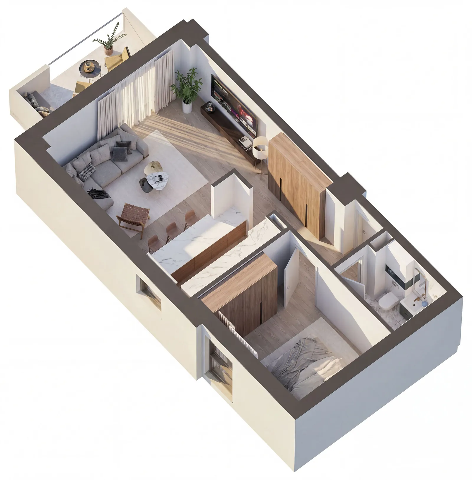 Plan 3D apartament 2 camere, tip 1