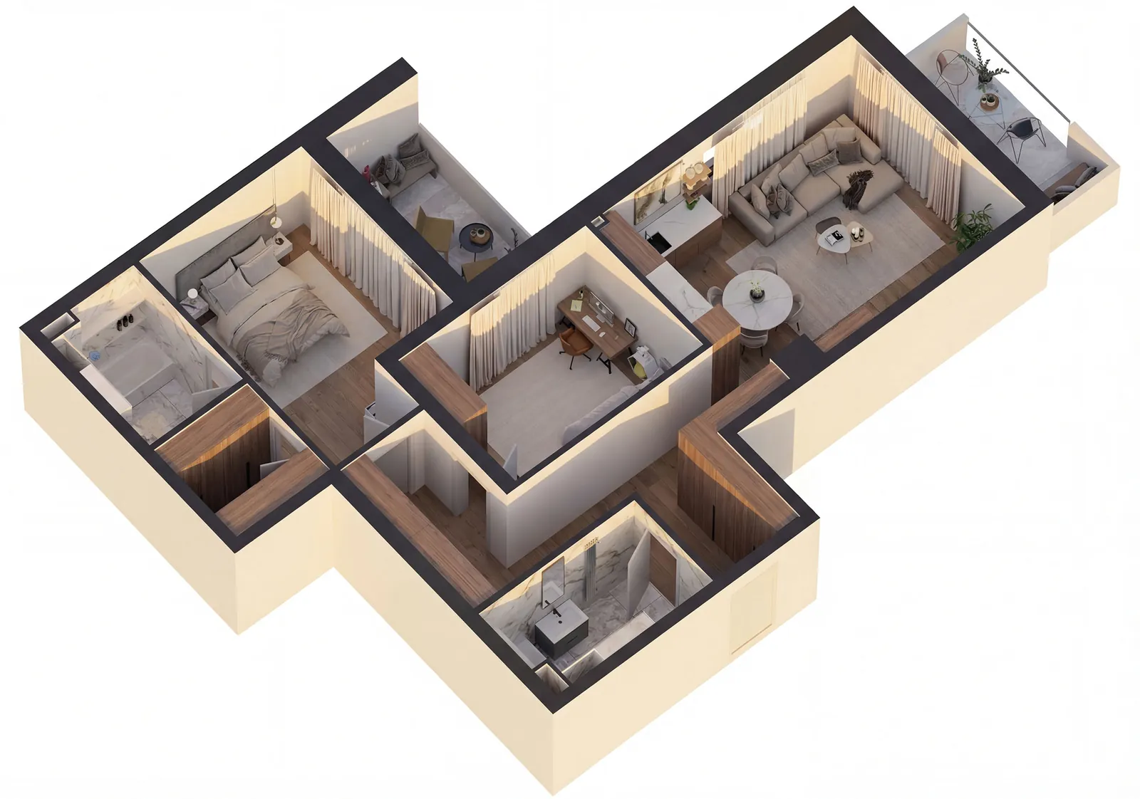 Plan 3D apartament 3 camere, tip 3