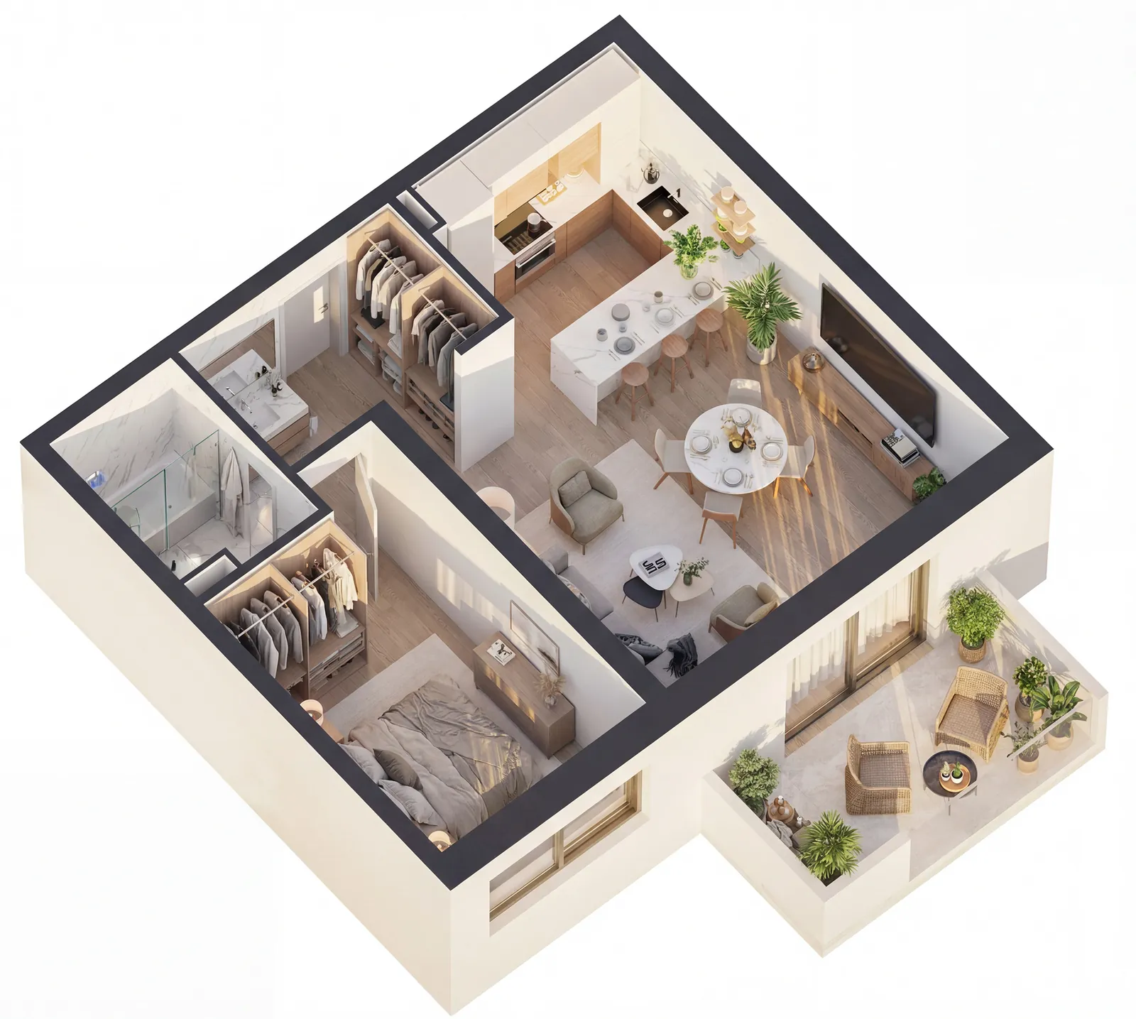Plan 3D apartament 2 camere, tip 5 / 6