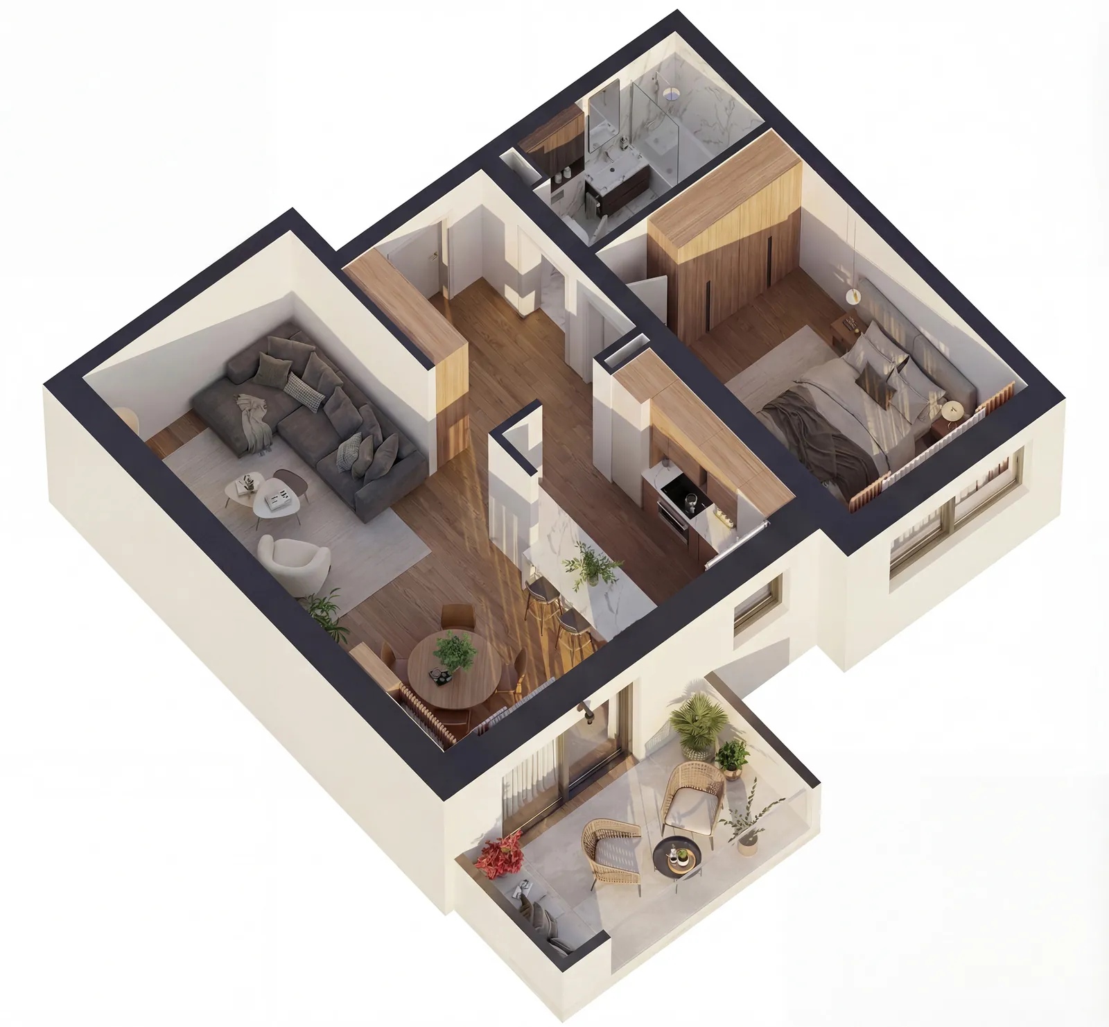 Plan 3D apartament 2 camere, tip 7